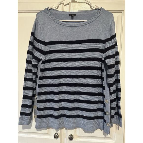 Talbots Nautical Blue Striped Lightweight Sweater Size XL Petite Button Sides - Picture 1 of 9